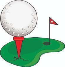 cartoon golf ball on a red tee with a green in the background